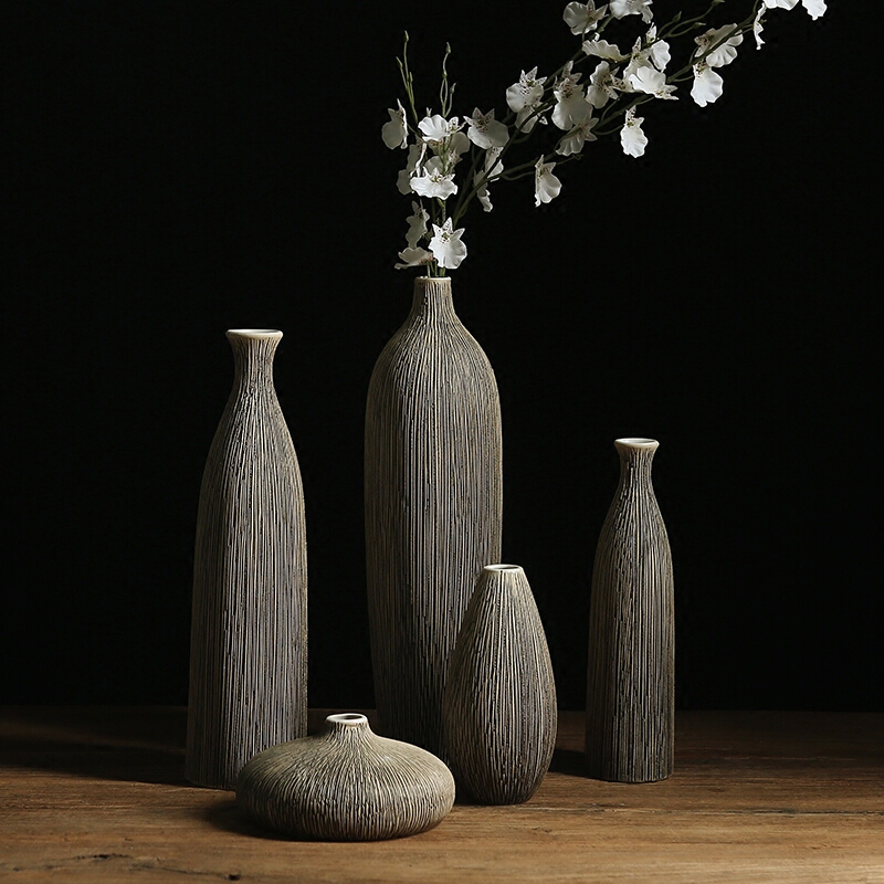 现代简约拉丝陶瓷插花花瓶欧式创意客厅白色北欧家居装饰品摆件