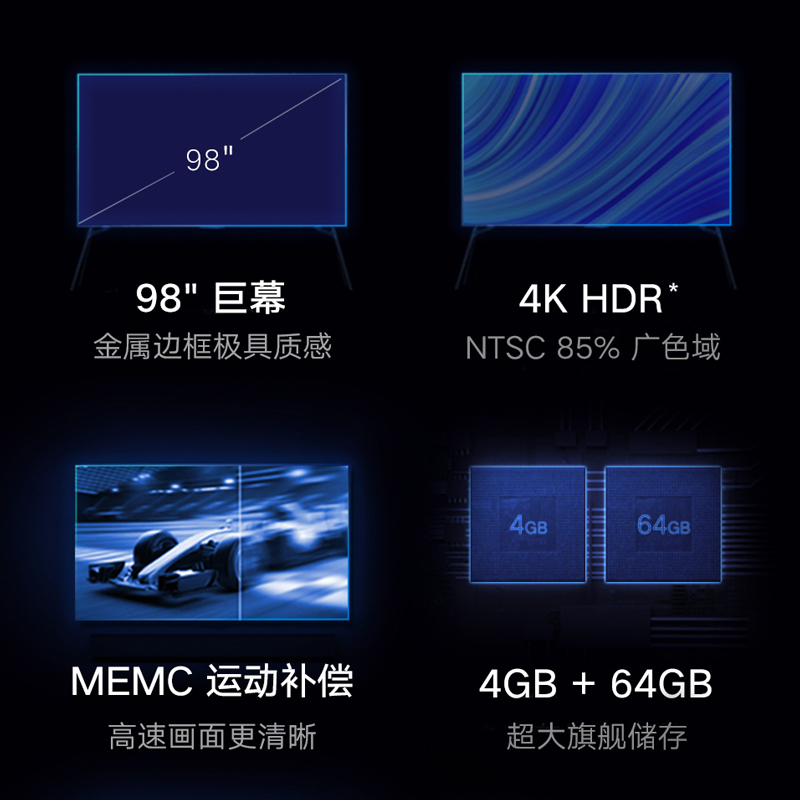 小米电视 98英寸Redmi 智能电视MAX 98 4KHDR超高清内置小爱4GB+64GB存储