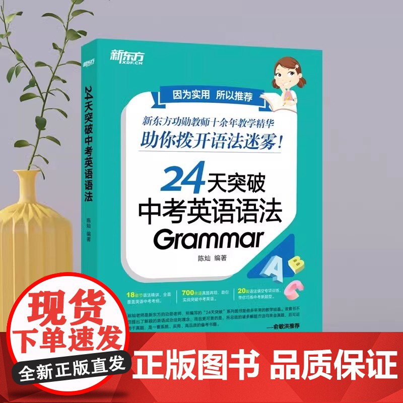 [新东方]新版24天突破中考英语语法 中小学教辅 初中英语语法专项训练书籍 语法与填空词汇大纲记忆导图 陈灿高清大图