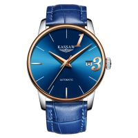 卡梭(KASSAW)手表自动机械表情侣表防水时尚商务男表女表情侣手表一对1314 间玫蓝面皮带男表