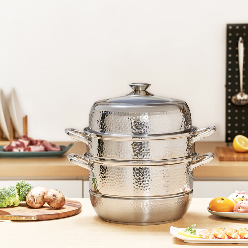 LUVHOO朗赫 雷奥锤纹三层蒸锅 LH-ZG12 外径28cm 内径26cm高清大图