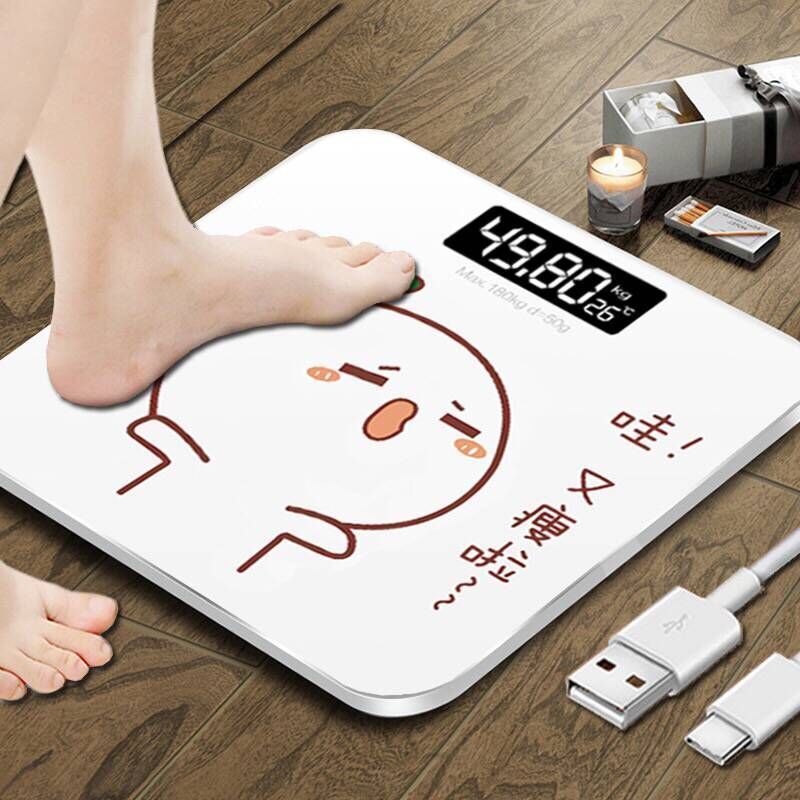 精准体重秤家用电子秤成人健康减肥称称重人体秤卡通充电称体重计 26*26 电池款 十字玫瑰金