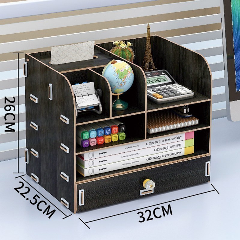 办公桌面文件夹收纳盒纸巾盒a4纸办工用品多层宿舍整理置物架_4 B03黑色(带抽纸盒+送手机架)