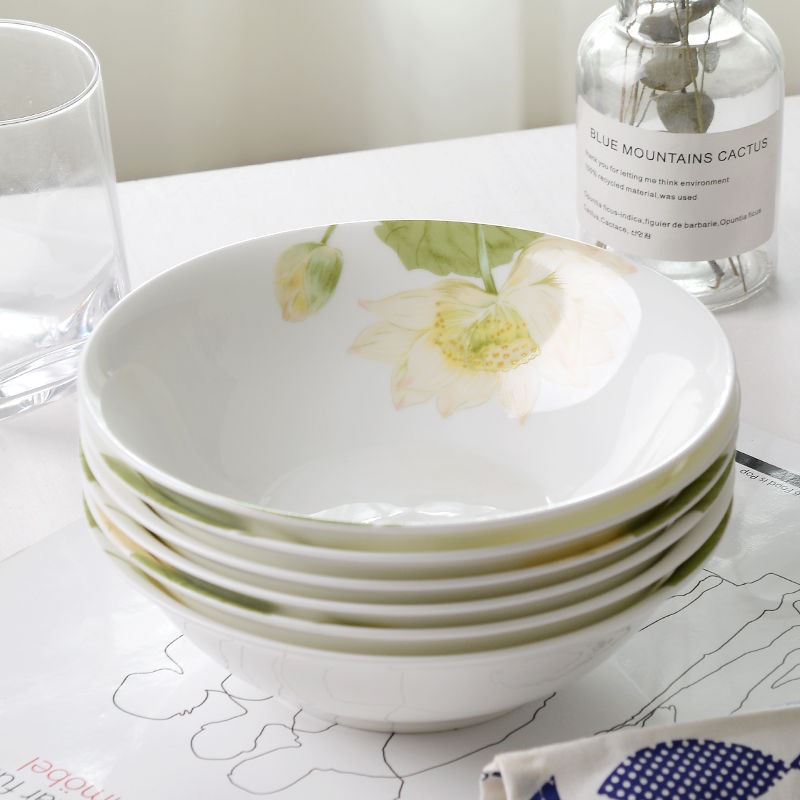 5英寸斗碗10只装沙拉碗米饭碗盛菜碗陶瓷面碗汤粉碗可微波 出水芙蓉