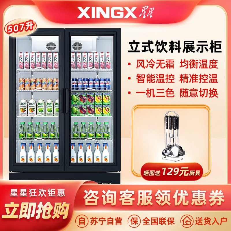 星星(XINGX) 507升 双门冷藏展示柜商用风冷多门立式冷藏柜 啤酒柜饮料柜陈列柜酒吧酒柜LSC-510PWD