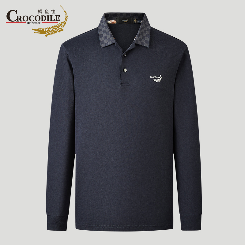 鳄鱼恤CROCODILE POLO衫男士商务休闲秋冬时尚棋盘格翻领长袖T恤高清大图