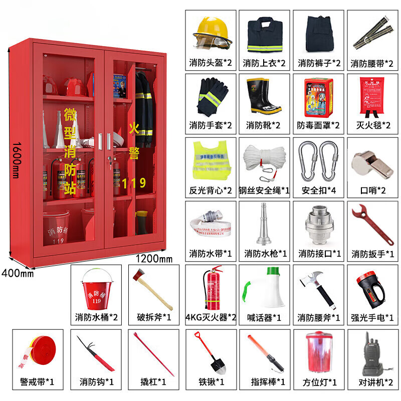 晋舰消防器材柜放置工具柜工地商场展示柜应急柜1.6米高2人02式套餐D高清大图