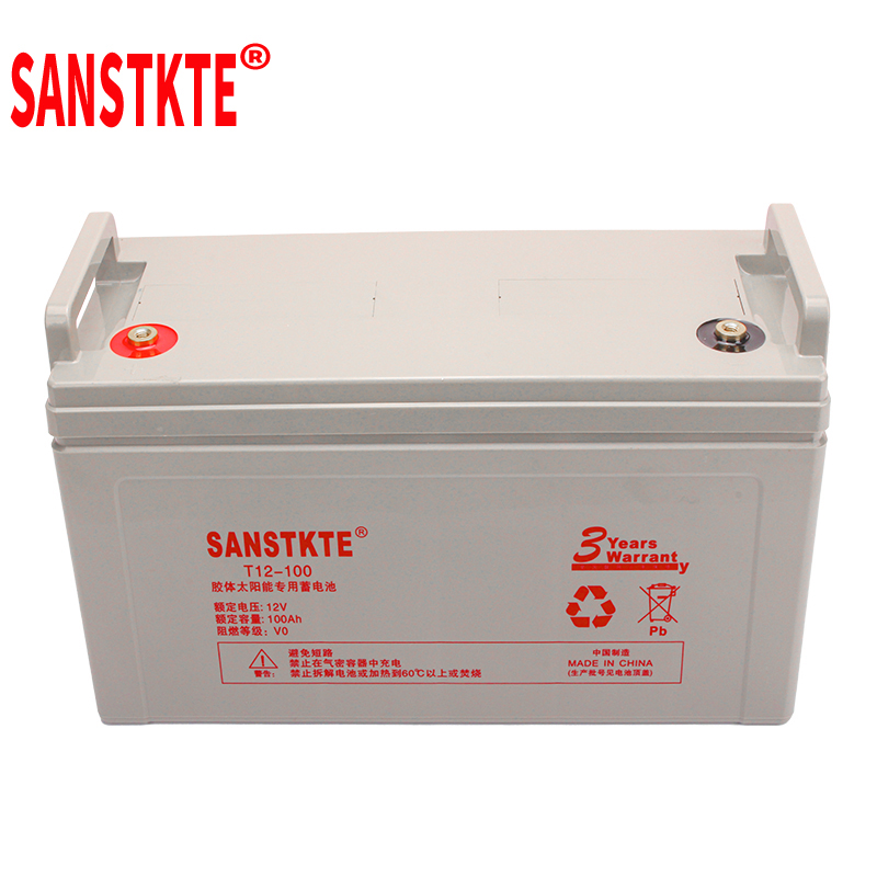 SANSTKTE胶体铅酸免维护电瓶12V100AH机房UPS电源蓄电池监控系统EPS通讯基站备用T12-100长款高清大图