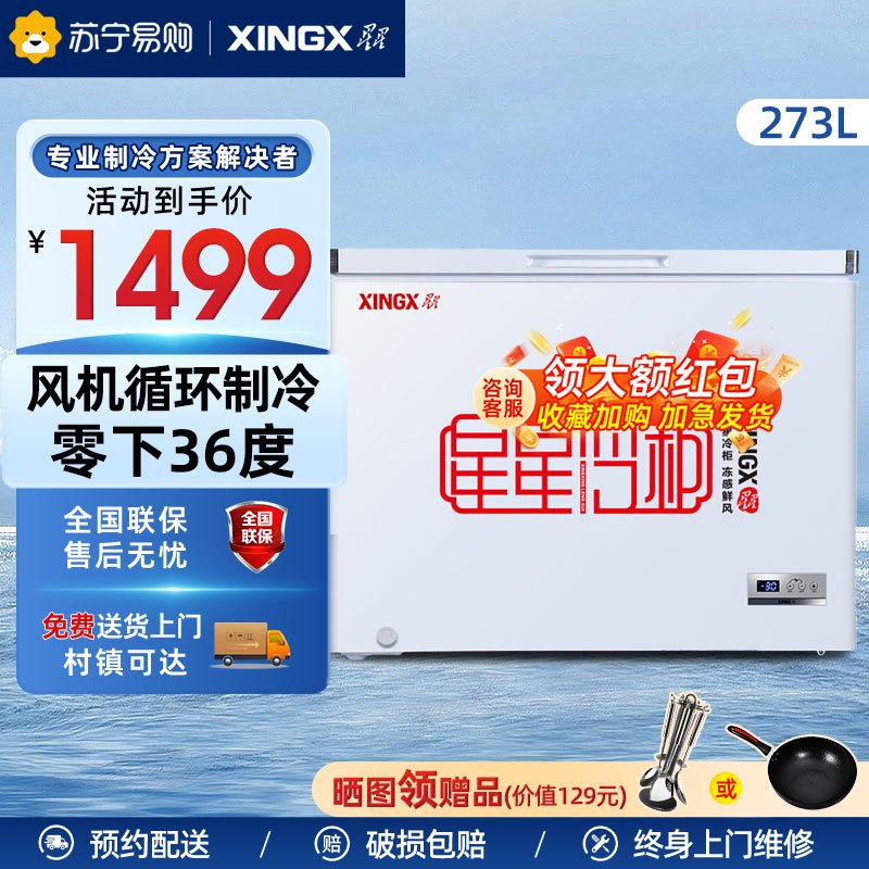 星星(XINGX) 273升 家用冰柜 冷柜 冷藏冷冻转换冰柜 顶开门 节能省电(白色) BD/BC-273FE