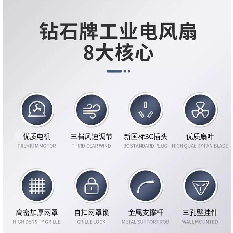 钻石牌工业壁扇FS-75铜线电机 黑色铝叶高清大图