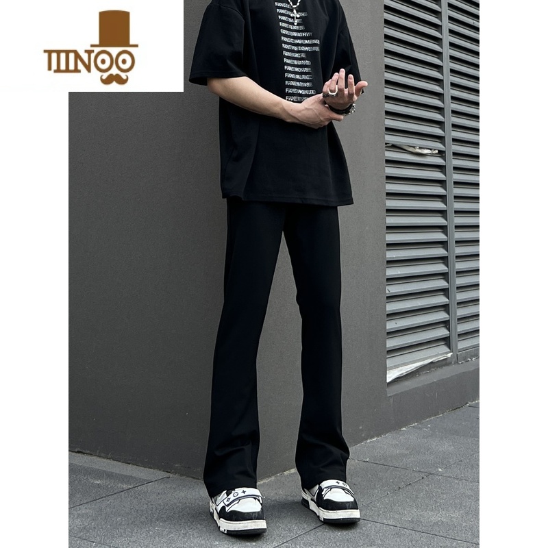 YANXUCOCKTAIL黑色微喇裤西裤高街休闲长裤vibe裤子男潮高清大图