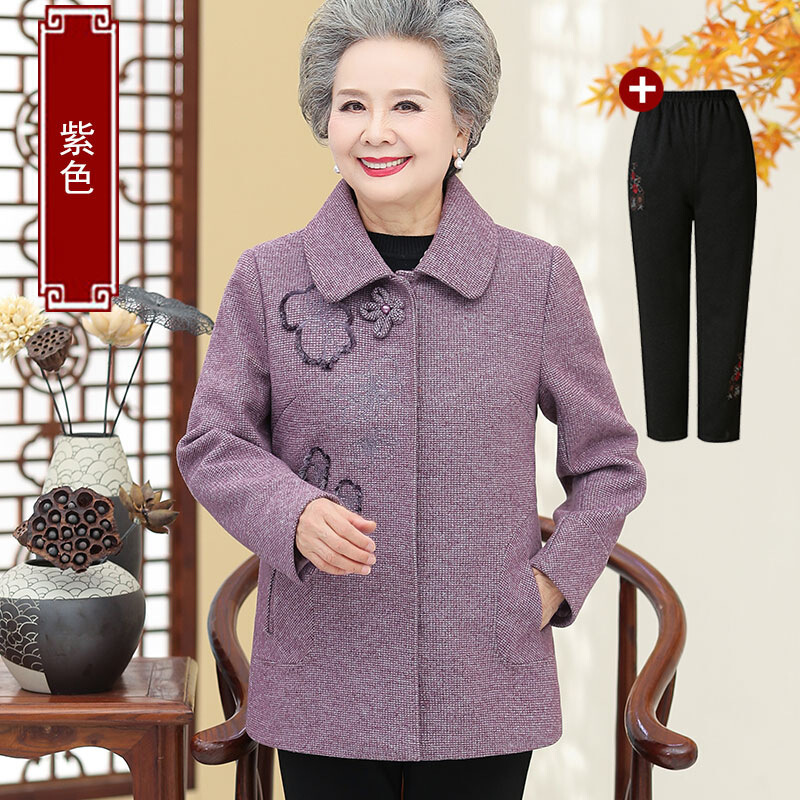 迪鲁奥(DILUAO)轻奢品质老年人秋装女外套老太太春秋服装60-70岁老人衣服奶奶装呢子上衣