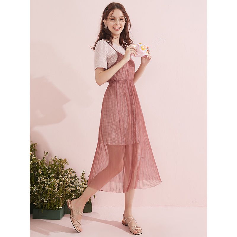 拉夏贝尔连衣裙仙甜美女夏装新款年流行收腰显瘦气质吊带裙