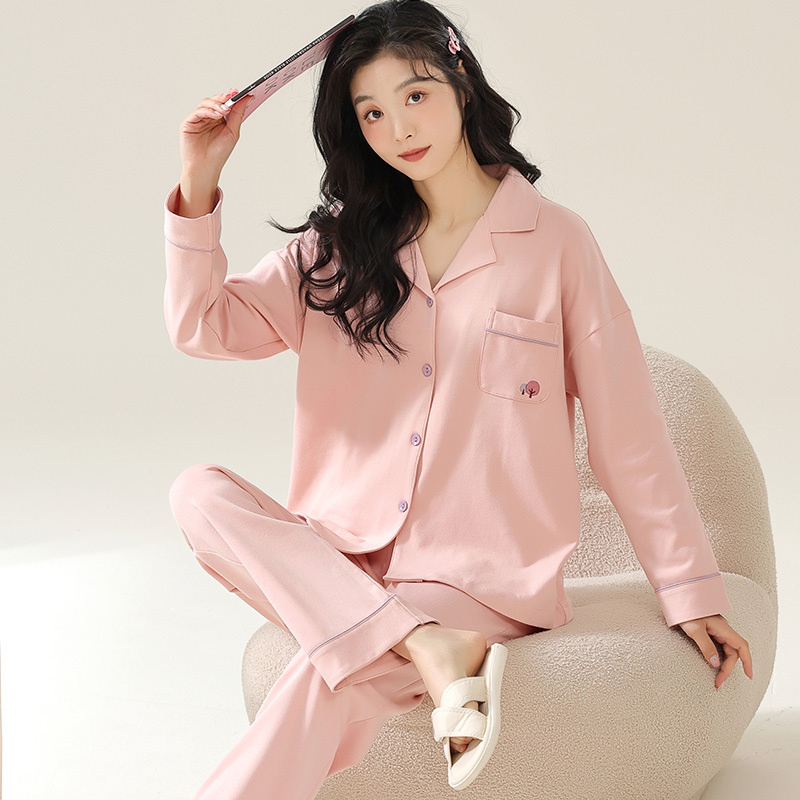 浪莎睡衣女春秋季纯棉长袖可外穿家居服开衫秋款月子孕妇休闲套装