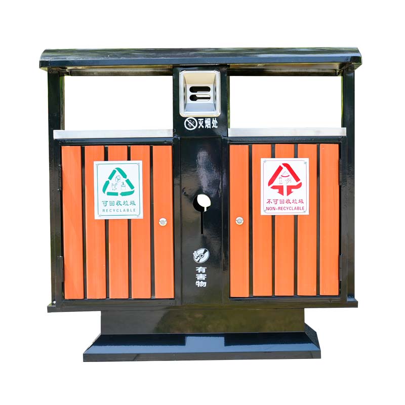 DXBG户外垃圾桶大号环卫不锈钢木分类双果皮箱室外公园景区小区垃圾箱高清大图