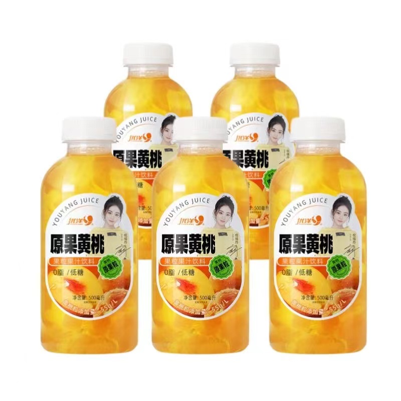 优洋YOUYANG原果黄桃果粒果汁饮品500ml/瓶*5