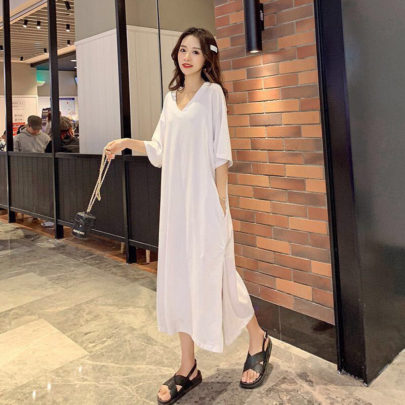 艳如飞特大码女装t恤胖mm200斤230加肥加大连衣裙长款宽松过膝半袖潮240大码女装