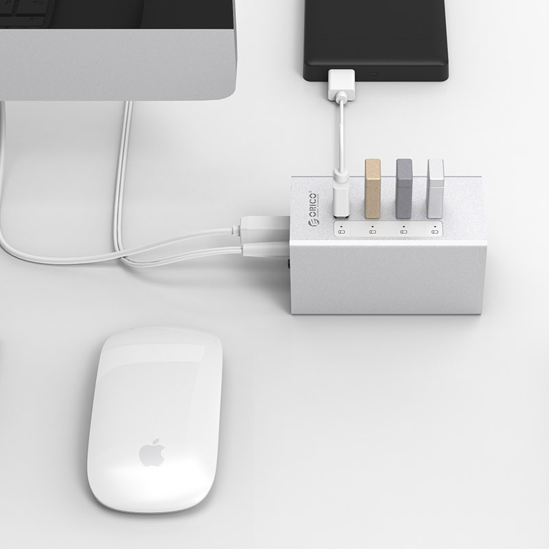 Orico/奥睿科 A3H4 铝USB3.0分线器MAC接口扩展器usb集线器hub带电源外接硬盘 4口黑色