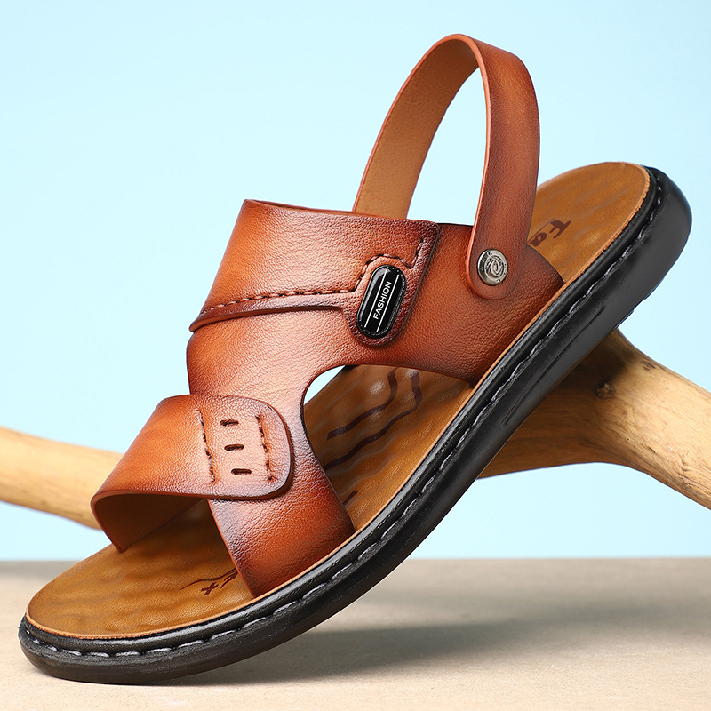 凉鞋男士夏季2025新款真皮防滑沙滩鞋男款外穿开车两用凉拖鞋子潮