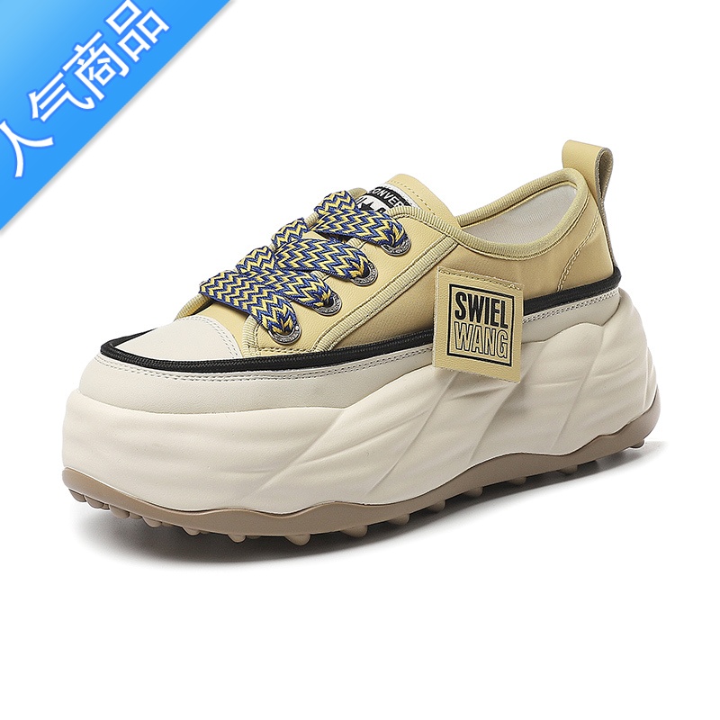 SUNTEK厚底小白鞋女2023夏季新款帆布ins潮百搭松糕鞋休闲运动板鞋高清大图