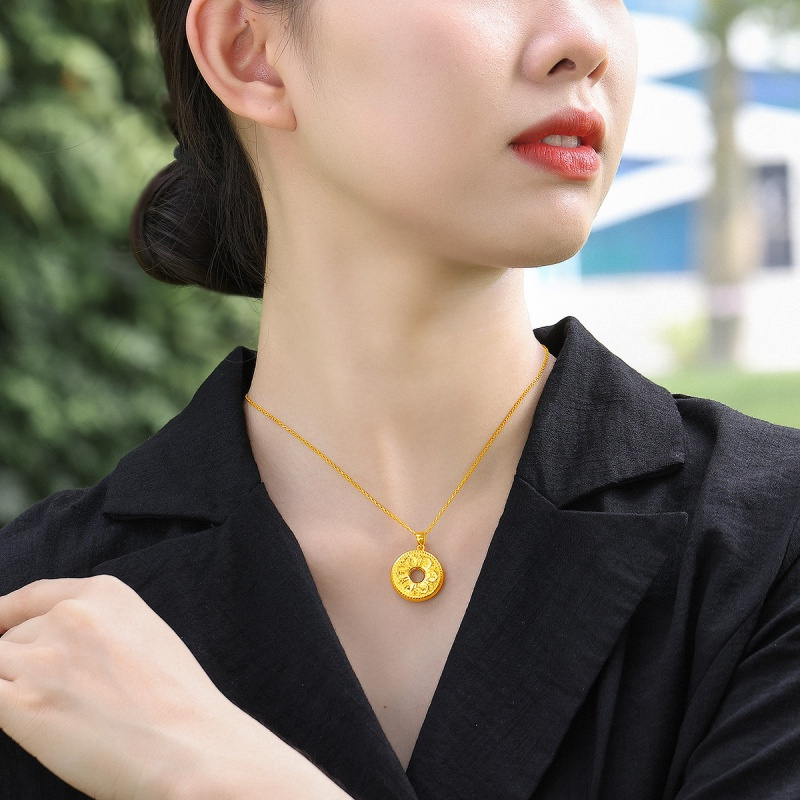 老庙黄金吊坠八宝平安扣守护足金吊坠礼物送父母