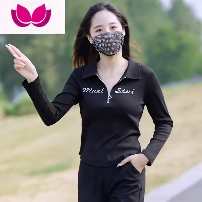 七斓小个子休闲运动套装女长袖卫衣2023早春季新款时尚减龄显瘦套 XL 黑色上衣