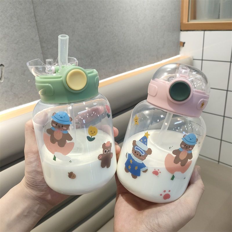 水杯女夏天用大容量防摔高颜值大肚子杯子塑料儿童可爱超萌吸管杯 小O盖绿色[600ml]收藏送贴纸 [30%用户选择]单杯