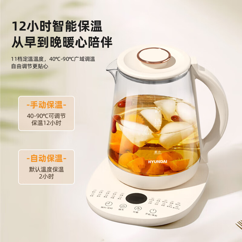 HYUNDAI韩国现代 304不锈钢 1.8L大容量电热水壶(养生壶)DC5B07高清大图