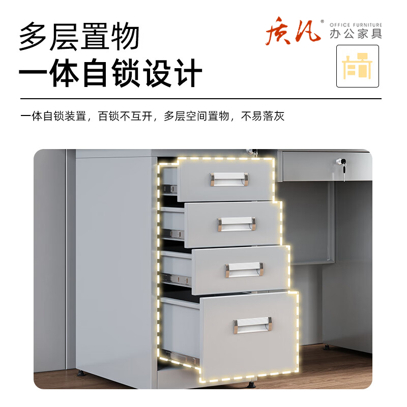 质凡 钢制办公桌五抽一门中抽款/ZF-BXG052/1400*700*750mm高清大图
