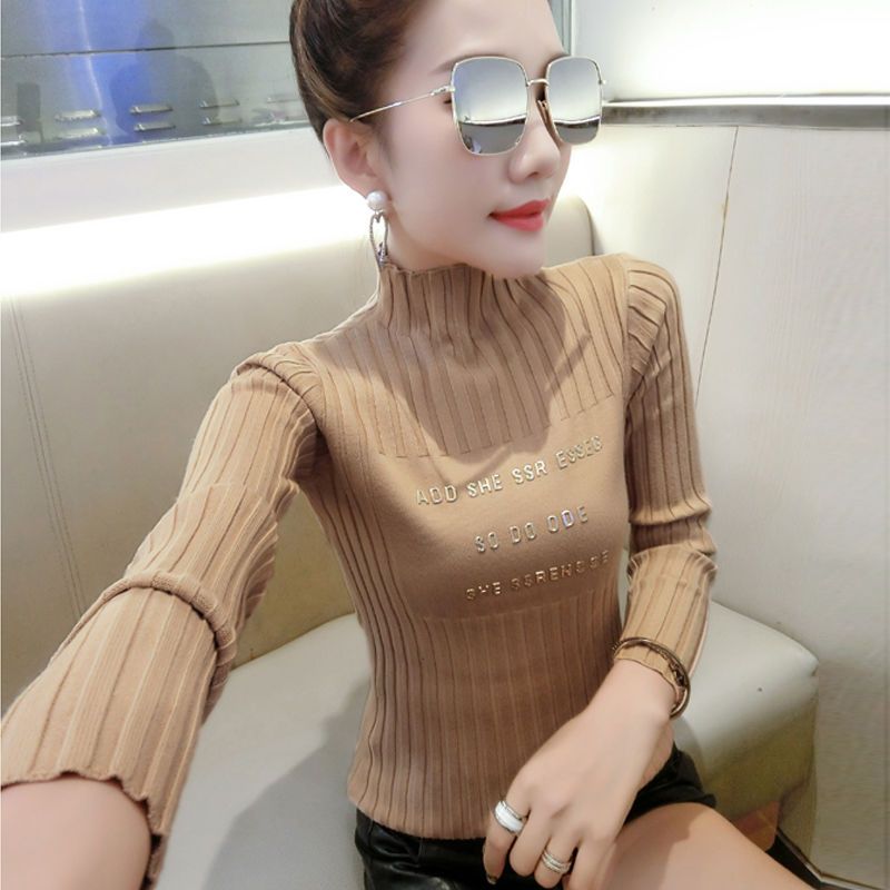 半高领毛衣女秋冬新款女装修身套头针织衫女百搭长袖打底上衣