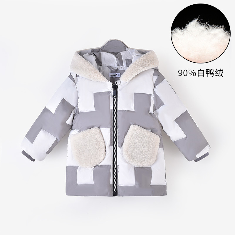 铅笔俱乐部童装女小童羽绒服2024秋冬新款儿童90绒加厚保暖外套 100cm 花灰