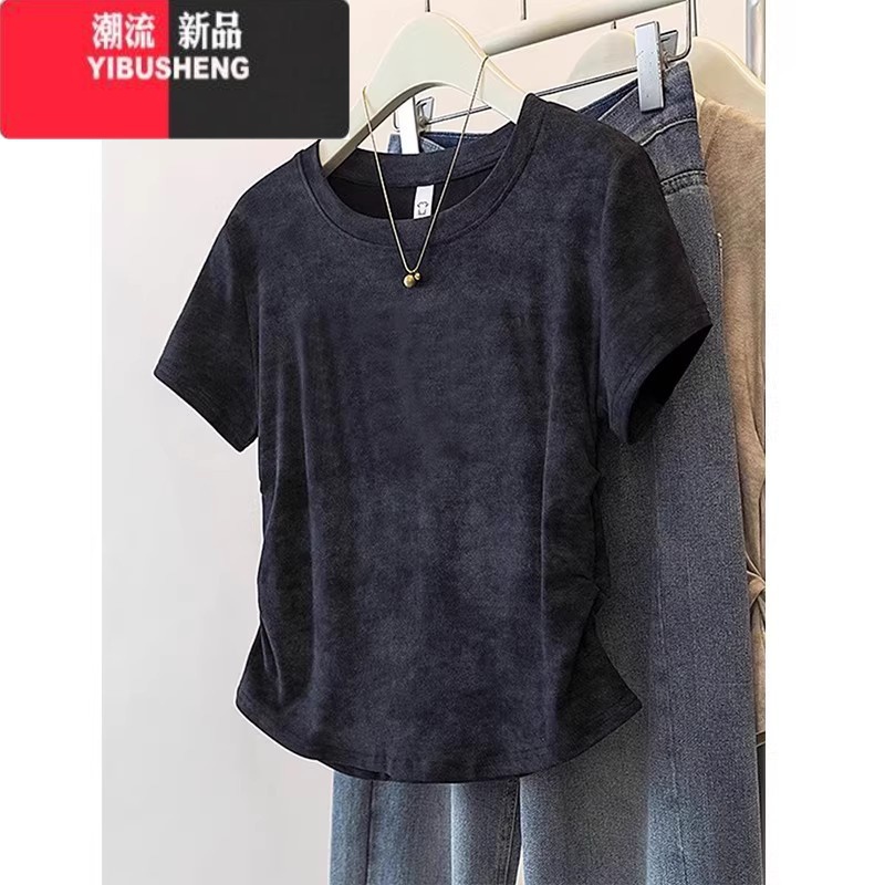 YIBUSHENG大码女装胖妹妹短袖T恤季新款遮肉显瘦正肩独特别致欧货小上衣高清大图