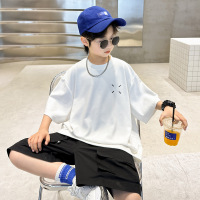 男童夏装短袖T恤2025新款夏季中大儿童男孩夏款休闲上衣痞帅潮牌t 160cm 白色