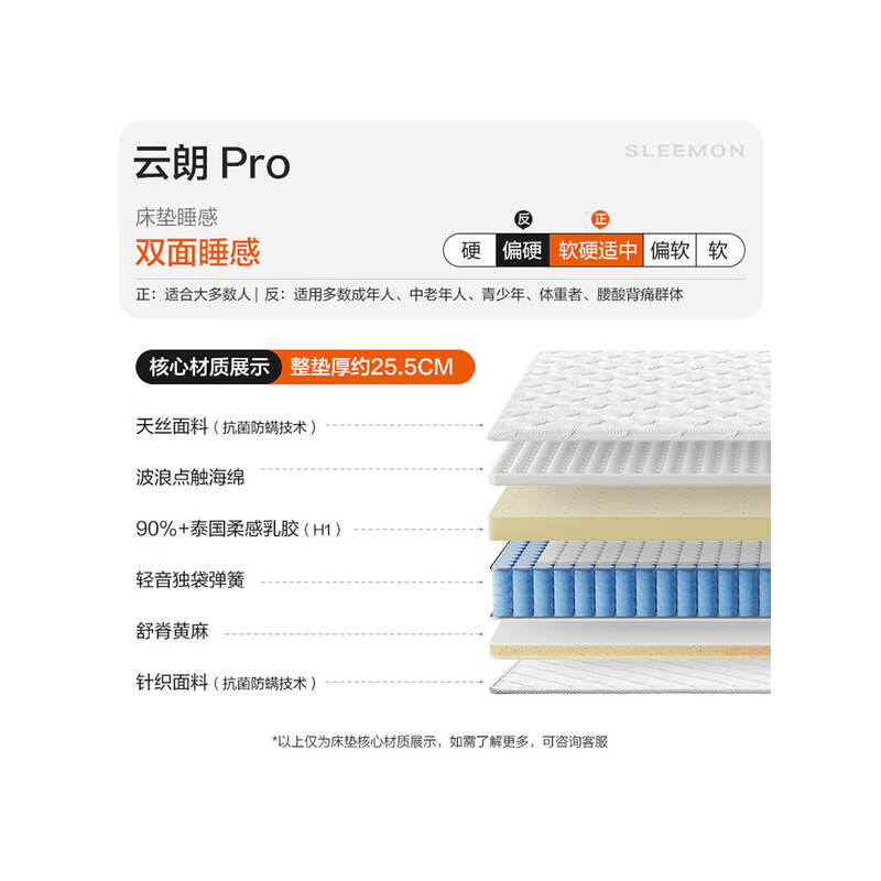 喜临门 - 云朗pro床垫 泰国乳胶黄麻床垫独袋弹簧床垫 软硬适中 云朗pro【25.5cm/软硬适中】 150*200cm