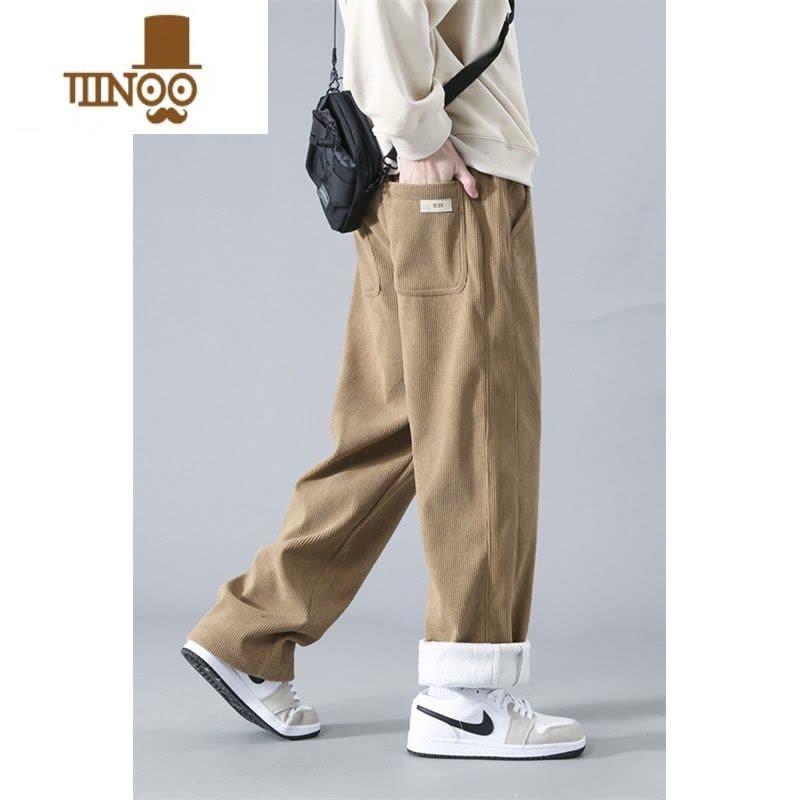 YANXU灯芯绒裤子男春加绒加厚直筒卫裤潮牌阔腿运动休闲长裤图片