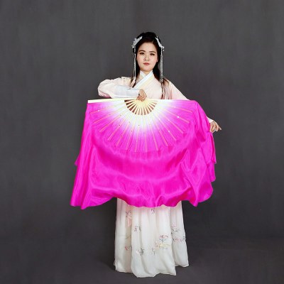 玫红正染扇骨26厘米甩头10厘米右手真丝舞蹈扇子跳舞扇加长胶州秧歌