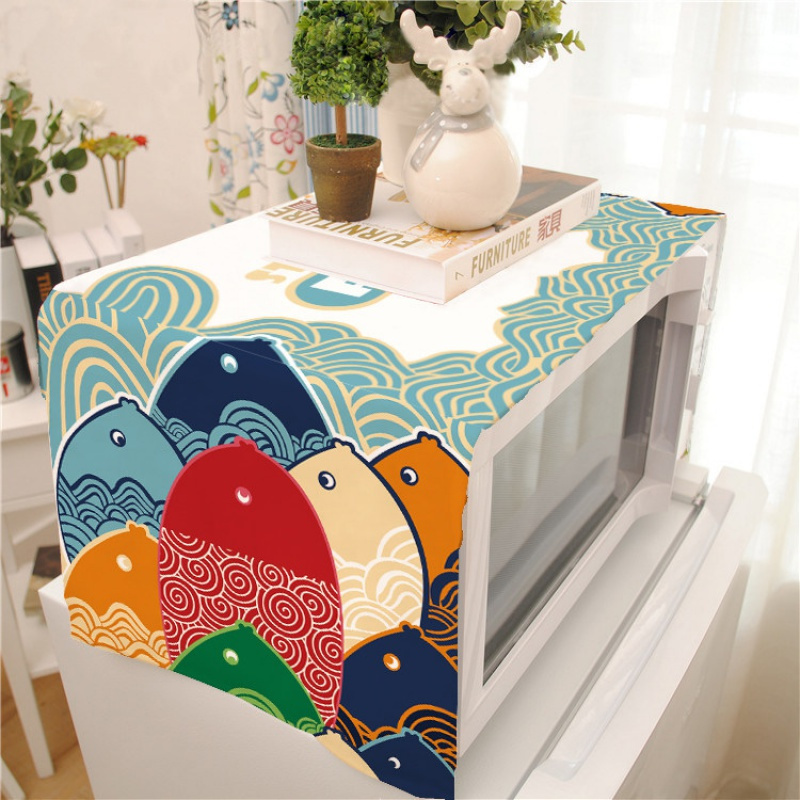 家柏饰(CORATED)北欧盖巾布艺装饰布艺鞋柜布长方形多用途微波炉布罩 多彩鱼棉麻款 35*100CM高清大图