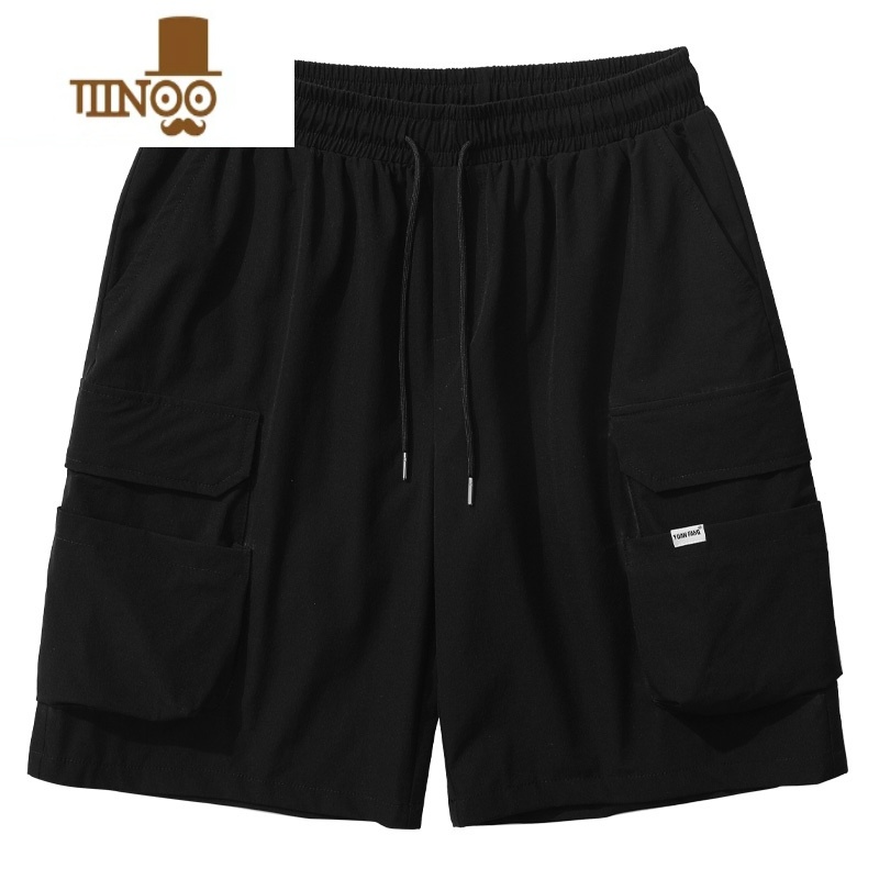 YANXU潮牌高街vibe风口袋装饰黑色休闲短裤男夏季美式宽松工装风袋i黑 4XL 黑色