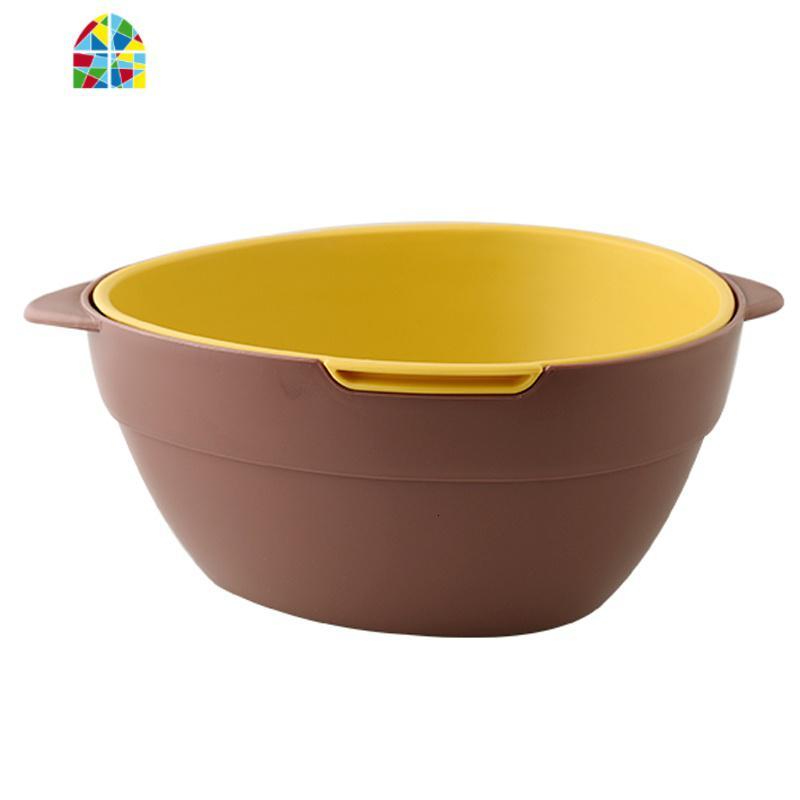 家用塑料双层洗菜篮厨房洗菜器沥水篮子创意现代客厅水果盆水果篮 FENGHOU 红黄[双层沥水更耐用]