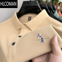 HLCOMAN男士popolo衫短袖t恤男夏装纯色半袖翻领体恤衣男 180/2XL155-170斤 卡其