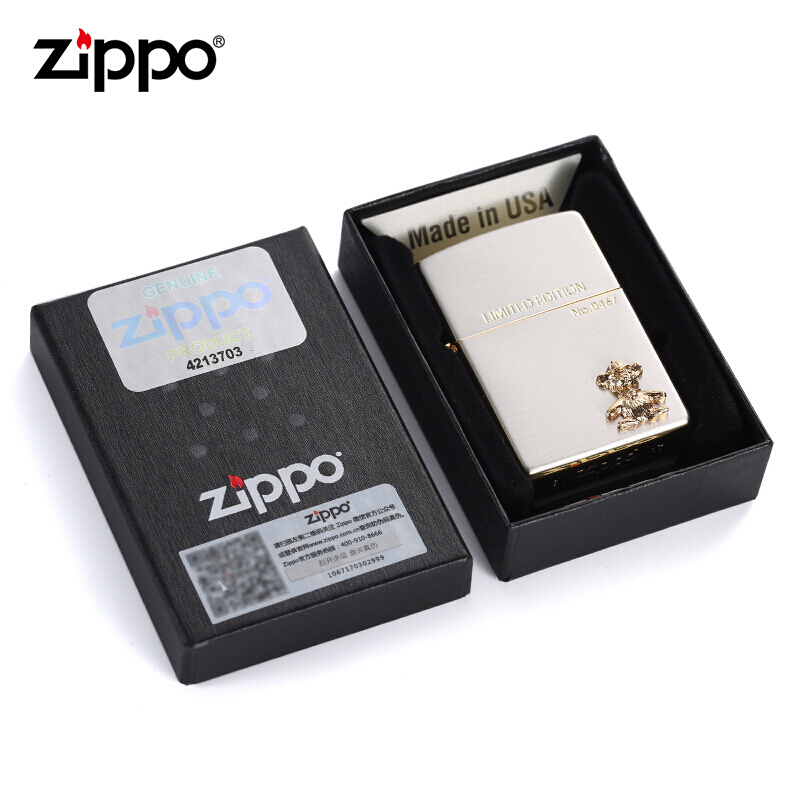 美国ZIPPO打火机 芝宝 限量版爱情小熊贴章 金 银 蓝 男士礼品
