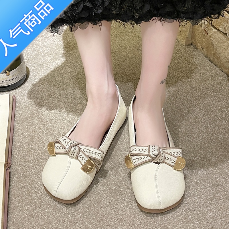 SUNTEK软底蝴蝶结单鞋女浅口百搭小白鞋春夏平底鞋子新款奶奶乐福底高清大图