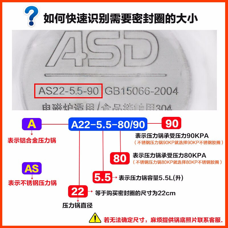 爱仕达高压锅密封圈各型号原装不锈钢铝合金压力锅硅胶圈橡胶皮圈垫圈可选 24厘米铝高压锅锅底钢印A22适用GJ24