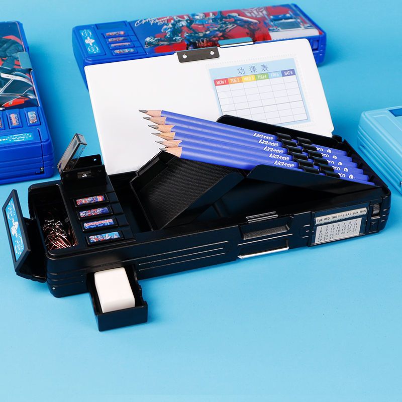 小学生文具盒男生双面网红铅笔盒高级多功能文具盒1-3-5年级笔盒 透明