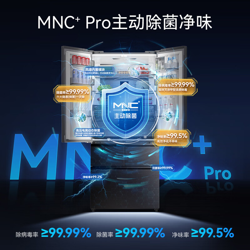 美菱AI系列507升法式多门冰箱家用超薄零嵌入式主动除菌净味一级能效风冷无霜BCD-507WFPU9CZX高清大图