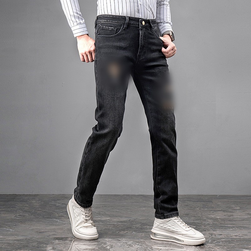 新品欧货牛仔裤修身款男潮流时尚轻奢加绒保暖弹力刺绣长裤子高清大图