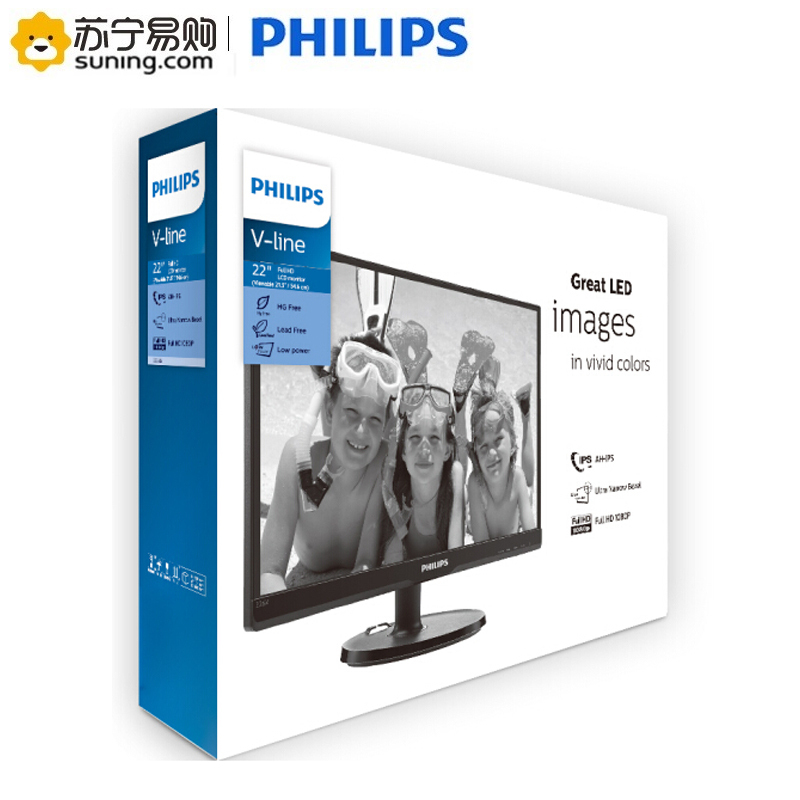 飞利浦(Philips)226V6QSB6/93 21.5英寸黑色 AH-IPS面板 超窄边框 不闪屏 液晶显示器