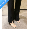 SUNTEK法式细带方头夹趾凉拖女外穿2023夏季新款气质性感小猫跟高跟凉新 奶白6cm现货 40
