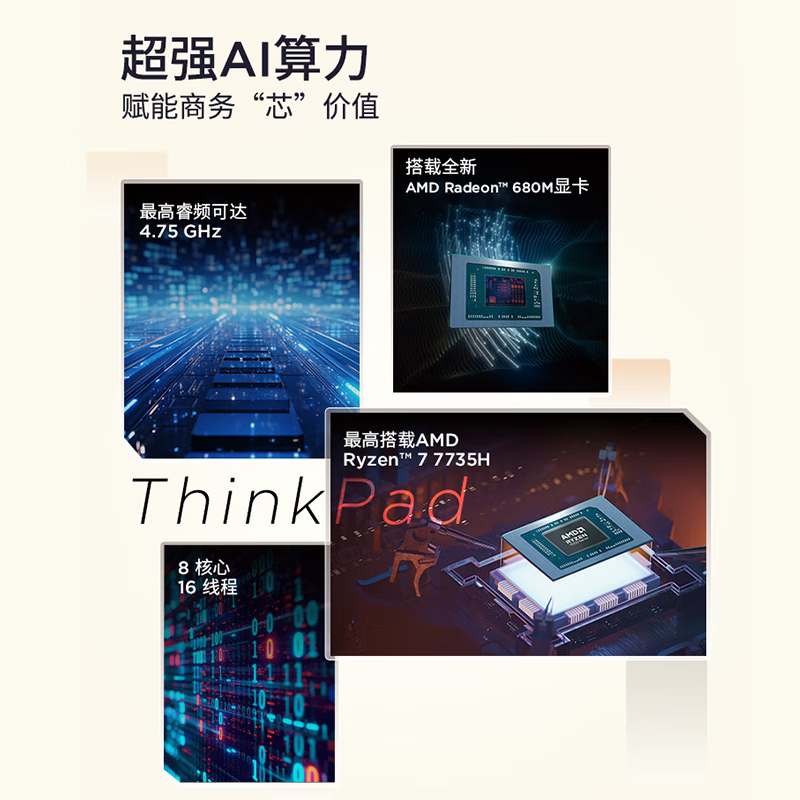ThinkPad E14 14英寸轻薄便携联想笔记本电脑 R7-7735H 32G 1T 黑 高效办公 AI生态