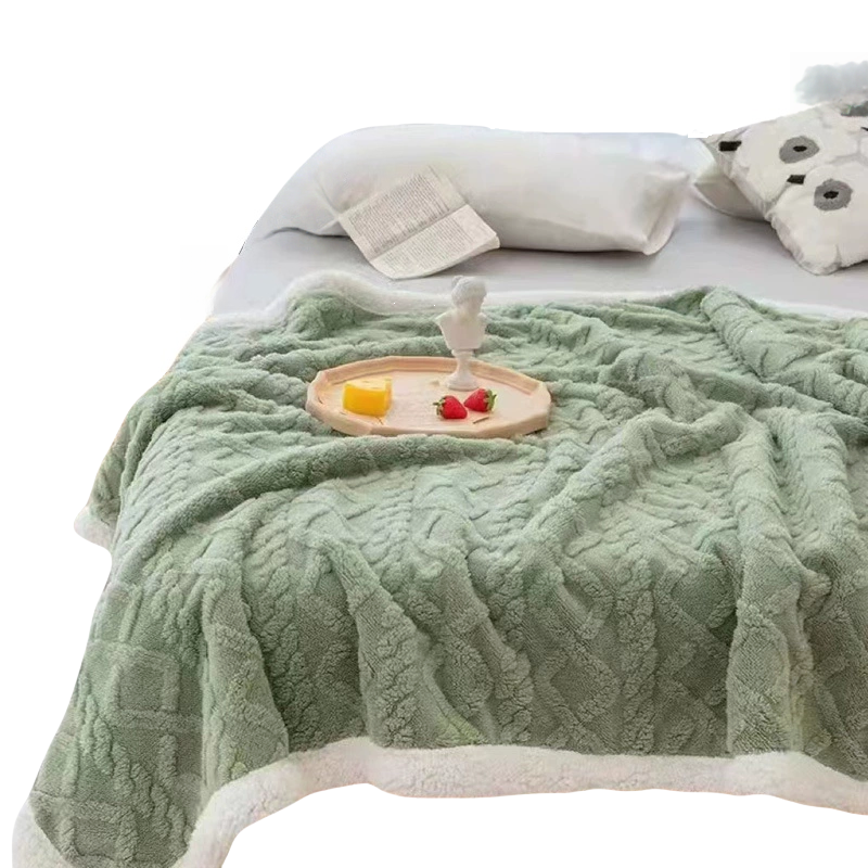 铭思沃毛毯100*150cm条 茶绿色高清大图